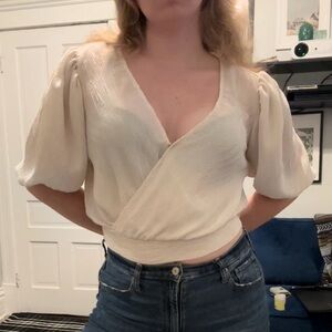 Flowy Bubble GUESS Blouse Low Neckline Wrap Style Top